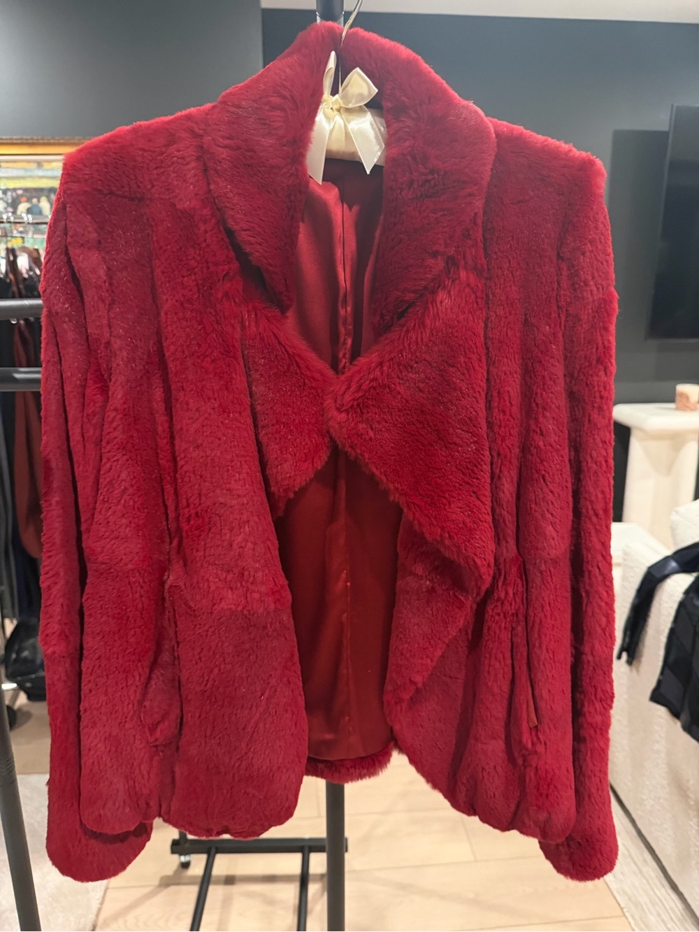 Red DKNY Rabbit Fur Women's Jacket
